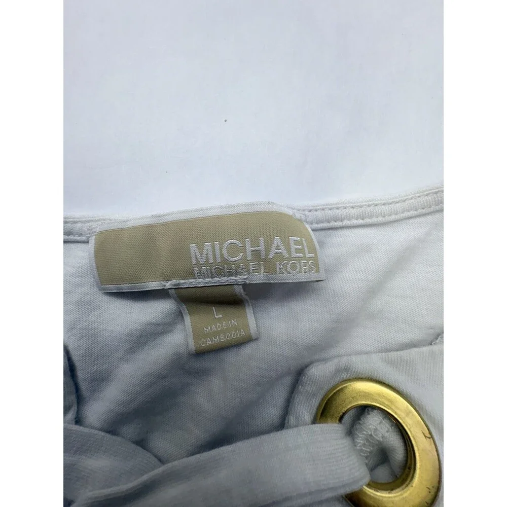 Michael Kors Women's White Lace-Up Grommet Short Sleeve Top Size Large
